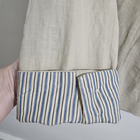 Free People Linen Blend Blazer Tan Beige Striped Lining Size S Coastal Grandma - Picture 7 of 16